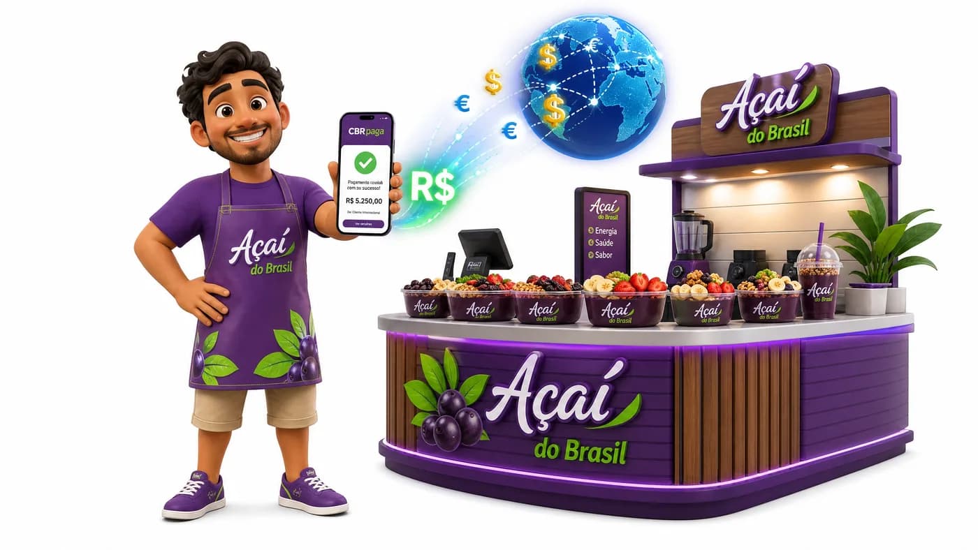 Pequeno negócio brasileiro recebendo pagamento internacional em reais.